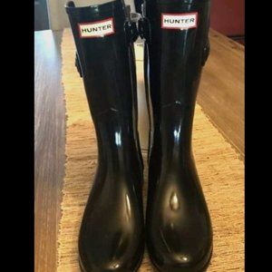 Hunter :Black, tall boot with side buckles, size 9